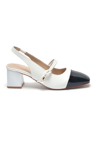 Giày Búp Bê Cao Gót Quai Ngang Đế Vuông 5cm Màu Đen Phối Trắng Phong Cách Tiểu Thư, Giày Mary Jane, Giày Nữ Công Sở, Giày Cao Gót Big Size, Slingback, Giày Mũi Vuông, Merly 1588 ĐenxTrắng
