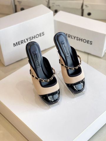 [Best Seller] Giày Sục Nữ Quai Ngang Xích Mũi Tròn Merly 1589 Kem Mũi Đen 35-43, Giày Búp Bê Có Quai Ngang Đế Cao Su Chống Trơn, Giày Mũi Vuông, Giày Búp Bê Nữ, Giày Dép Nữ Big Size