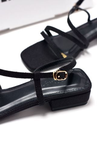 Giày Sandal Nữ Dây Mảnh Đế Vuông 2cm Merly 1590 Đen, Xăng Đan Nữ Big Size 35-43, Dép Sandal Nữ Màu Đen