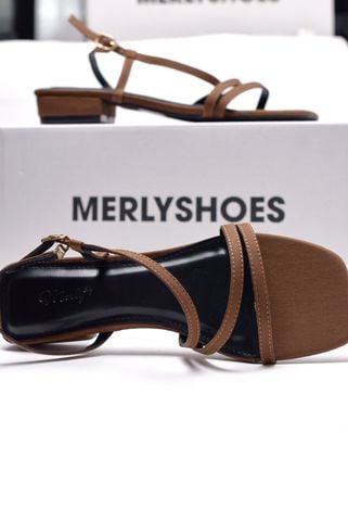 Giày Sandal Nữ Dây Mảnh Đế Vuông 2cm Merly 1590 Nude, Xăng Đan Nữ Big Size 35-43, Dép Sandal Nữ Màu Nâu