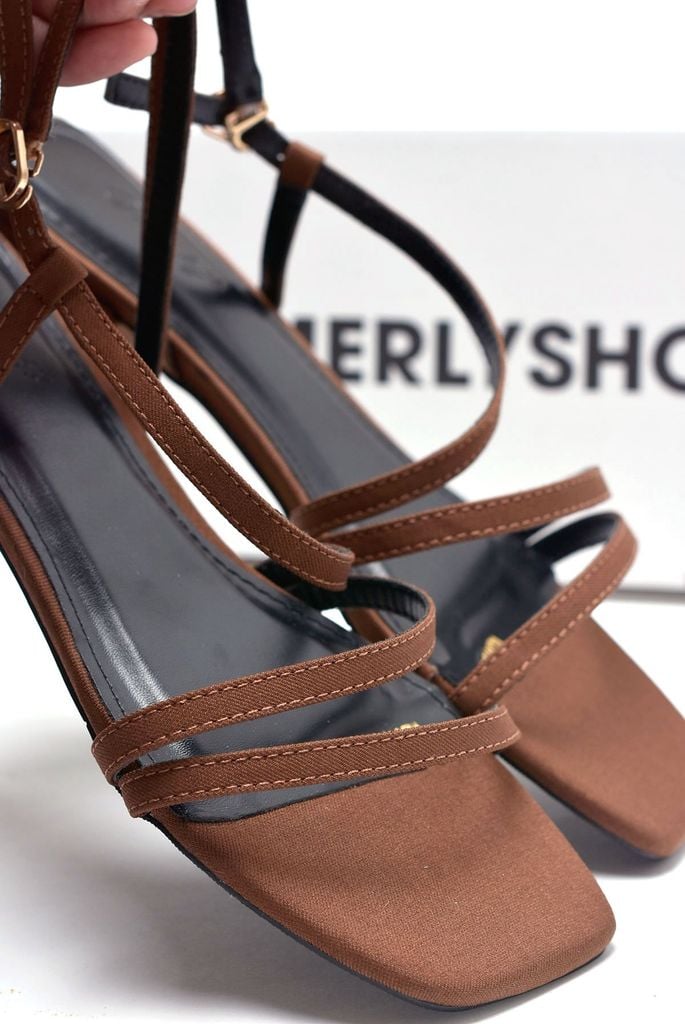 Giày Sandal Nữ Dây Mảnh Đế Vuông 2cm Merly 1590 Nude, Xăng Đan Nữ Big Size 35-43, Dép Sandal Nữ Màu Nâu