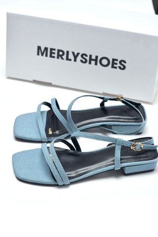 Giày Sandal Nữ Dây Mảnh Đế Vuông 2cm Merly 1590 Xanh, Xăng Đan Nữ Big Size 35-43, Dép Sandal Nữ Màu Xanh Jean