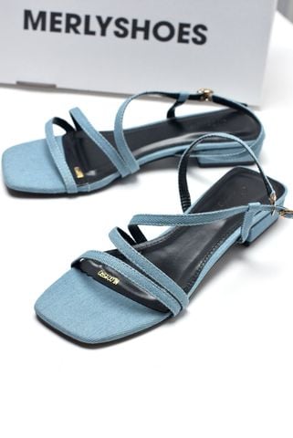Giày Sandal Nữ Dây Mảnh Đế Vuông 2cm Merly 1590 Xanh, Xăng Đan Nữ Big Size 35-43, Dép Sandal Nữ Màu Xanh Jean