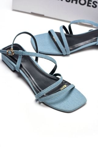 Giày Sandal Nữ Dây Mảnh Đế Vuông 2cm Merly 1590 Xanh, Xăng Đan Nữ Big Size 35-43, Dép Sandal Nữ Màu Xanh Jean