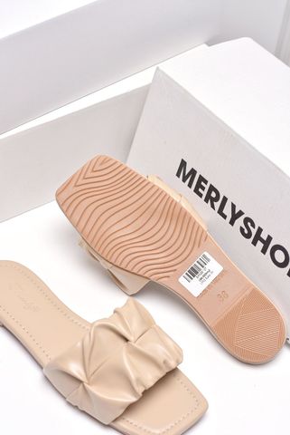 Dép Nữ Quai Ngang Mút Phồng Đế Chống Trượt, Dép Nữ Big Size, Dép Lê Nữ Thương Hiệu Merly 1592 Nude Kem