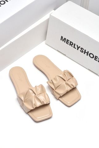 Dép Nữ Quai Ngang Mút Phồng Đế Chống Trượt, Dép Nữ Big Size, Dép Lê Nữ Thương Hiệu Merly 1592 Nude Kem