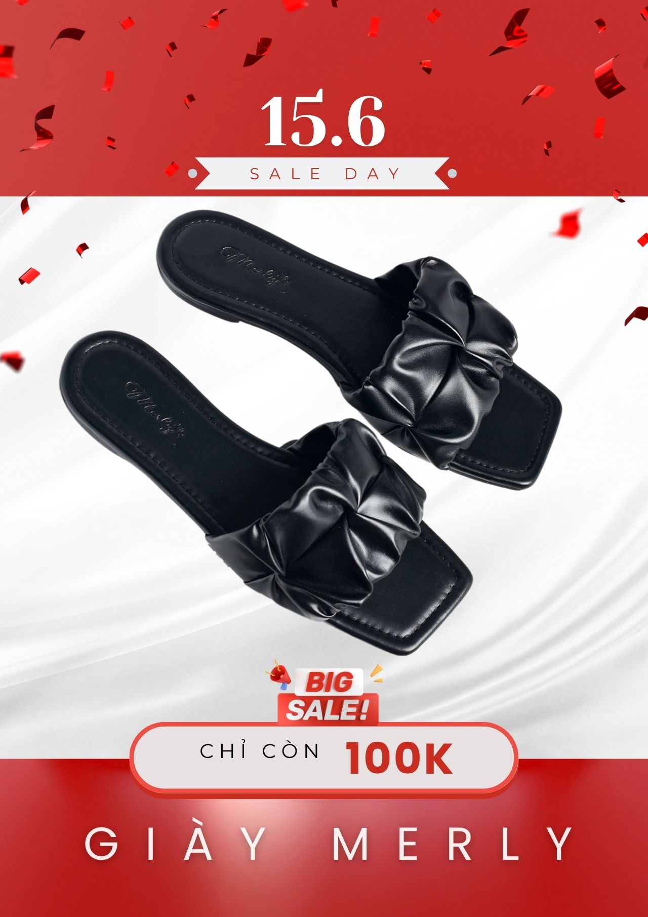 Dép Nữ Quai Ngang Mút Phồng Đế Chống Trượt, Dép Nữ Big Size, Dép Lê Nữ Thương Hiệu Merly 1592 Đen