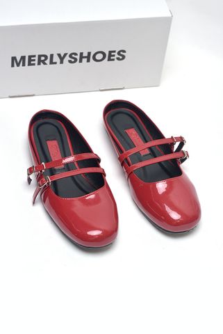 Giày Búp Bê Hai Quai Ngang Hạ Gót Êm Chân Merly 1593 Màu Đỏ Da Bóng, Giày Sục Nữ Mũi Vuông, Giày Đi Chơi, Dép Sục Nữ, Giày Tiểu Thư Lolita, Giày Bệt Nữ, Giày Sục Big Size, Giày Nữ Tết 2025
