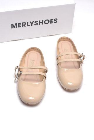 Giày Búp Bê Hai Quai Ngang Hạ Gót Êm Chân Merly 1593 Màu Nude Da Bóng, Giày Sục Nữ Mũi Vuông, Giày Đi Chơi, Dép Sục Nữ, Dép Nữ Bệt, Giày Tiểu Thư Lolita, Giày Bệt Nữ, Giày Sục Big Size
