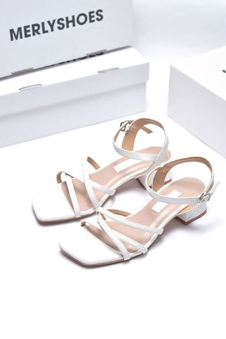 Giày Sandal Nữ Trắng Đế Vuông 3cm Dây Mảnh Merly 1594 Màu Trắng Mờ, Giày Công Sở Nữ, Sandal Dây Mảnh, Xăng Đan Big Size, Xăng Đan Cao Gót