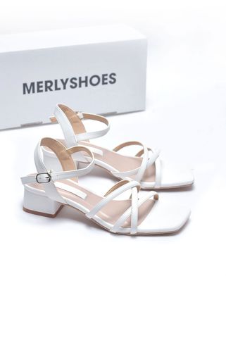Giày Sandal Nữ Trắng Đế Vuông 3cm Dây Mảnh Merly 1594 Màu Trắng Mờ, Giày Công Sở Nữ, Sandal Dây Mảnh, Xăng Đan Big Size, Xăng Đan Cao Gót