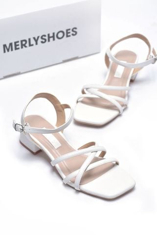 Giày Sandal Nữ Trắng Đế Vuông 3cm Dây Mảnh Merly 1594 Màu Trắng Mờ, Giày Công Sở Nữ, Sandal Dây Mảnh, Xăng Đan Big Size, Xăng Đan Cao Gót