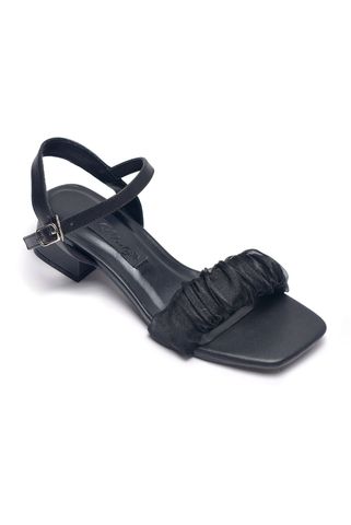 Giày Sandal Tiểu Thư Quai Ngang Voan Phồng Đế Vuông 3cm Thương Hiệu Merly 1595 Đen, Giày Đi Với Áo Dài, Giày Đi Dự Tiệc Cưới, Dép Xăng Đan Nữ, Giày Nữ Big Size, Xăng Đan Cao Gót, Sandal Nữ Big Size