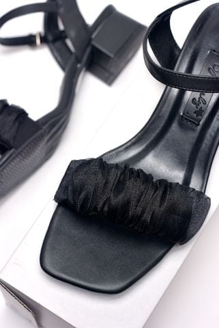 Giày Sandal Tiểu Thư Quai Ngang Voan Phồng Đế Vuông 3cm Thương Hiệu Merly 1595 Đen, Giày Đi Với Áo Dài, Giày Đi Dự Tiệc Cưới, Dép Xăng Đan Nữ, Giày Nữ Big Size, Xăng Đan Cao Gót, Sandal Nữ Big Size