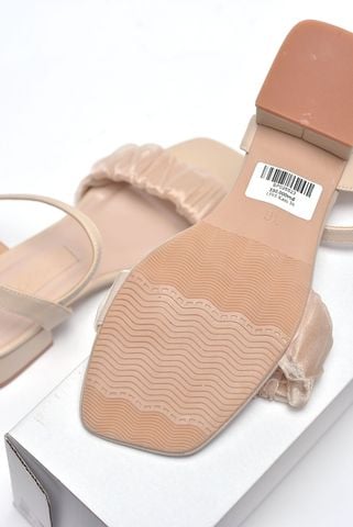 Sandal Tiểu Thư Đi Tiệc Màu Nude Quai Ngang Voan Phồng Đế Vuông 3cm Thương Hiệu Merly 1595 Kem Nâu, Giày Đi Với Áo Dài, Dép Xăng Đan Nữ, Giày Nữ Big Size, Xăng Đan Cao Gót, Sandal Nữ Big Size