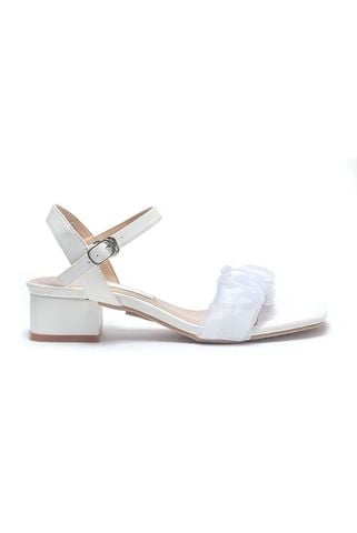 Sandal Tiểu Thư Quai Ngang Voan Phồng Đế Vuông 3cm Thương Hiệu Merly 1595 Trắng, Giày Cưới Cô Dâu, Giày Đi Với Áo Dài, Dép Xăng Đan Nữ, Giày Nữ Big Size, Xăng Đan Cao Gót, Sandal Nữ Big Size
