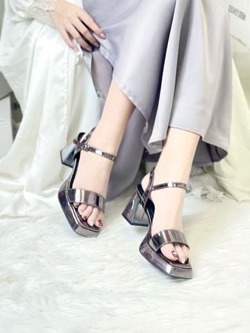 Sandal Cao Gót Quai Ngang Đế Vuông 7cm Đúp Mũi Merly 1597 Chì Bóng, Giày Cao Gót Big Size, Giày Đi Tiệc, Giày Cưới, Xăng Đan Cao Gót Không Mỏi Chân, Giày Đế Đúp