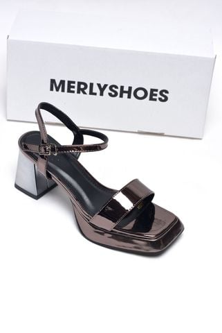 Sandal Cao Gót Quai Ngang Đế Vuông 7cm Đúp Mũi Merly 1597 Chì Bóng, Giày Cao Gót Big Size, Giày Đi Tiệc, Giày Cưới, Xăng Đan Cao Gót Không Mỏi Chân, Giày Đế Đúp