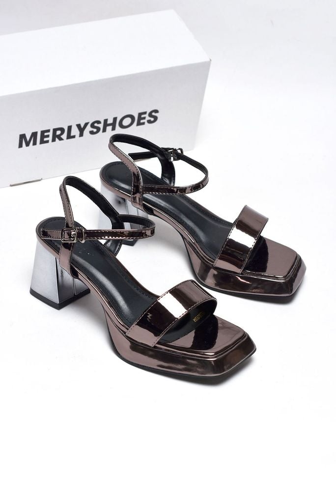 Sandal Cao Gót Quai Ngang Đế Vuông 7cm Đúp Mũi Merly 1597 Chì Bóng, Giày Cao Gót Big Size, Giày Đi Tiệc, Giày Cưới, Xăng Đan Cao Gót Không Mỏi Chân, Giày Đế Đúp