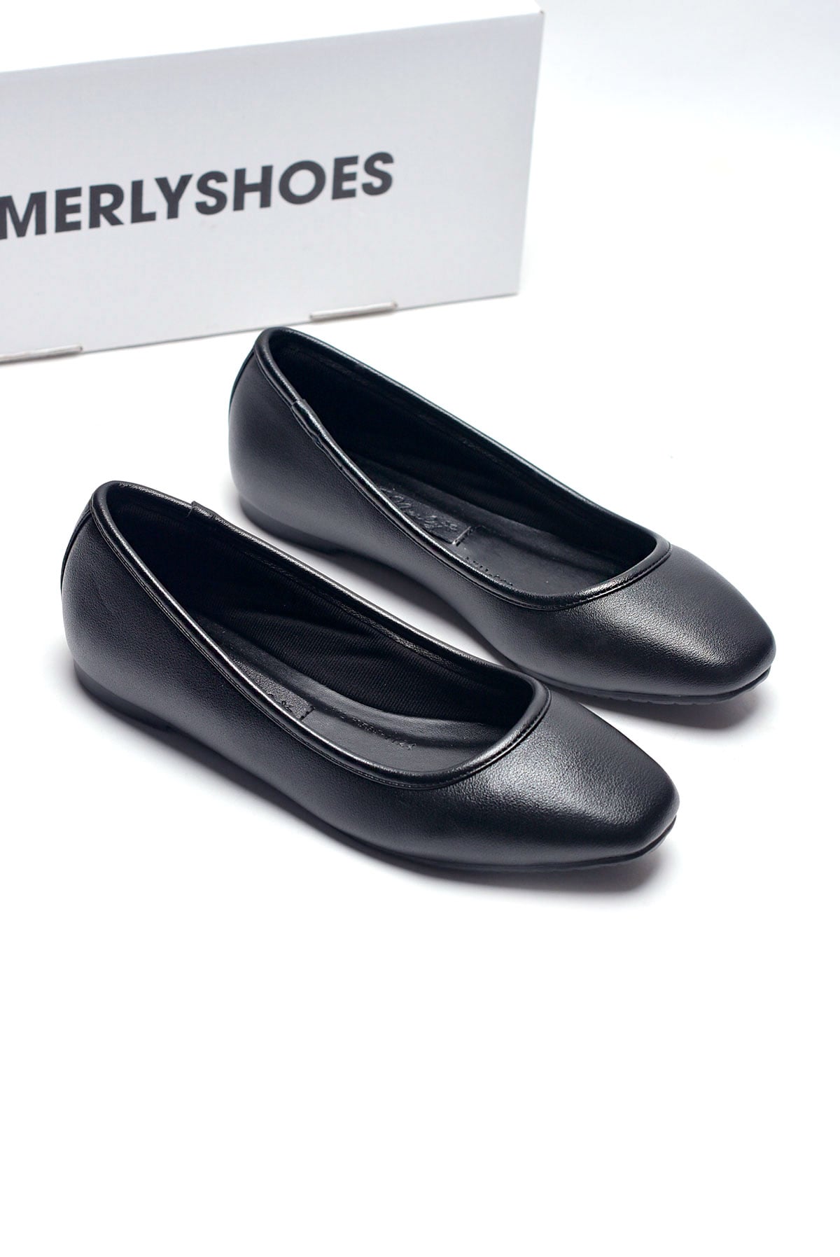 Giày Công Sở Nữ Bệt Mũi Vuông Trơn Đơn Giản Êm Chân Màu Đen, Giày Búp Bê Nữ Mũi Vuông, Giày Bệt Nữ, Giày Nữ Big Size Merly 1599 Đen