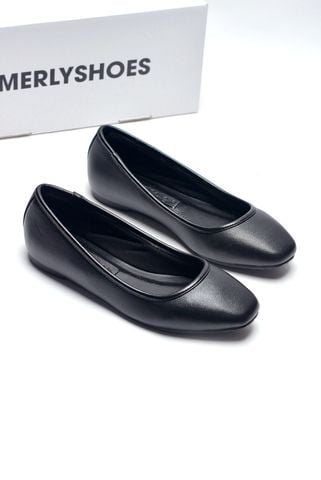Giày Búp Bê Đen Mũi Vuông Trơn Basic, Giày Nữ Công Sở Êm Chân Merly 1599