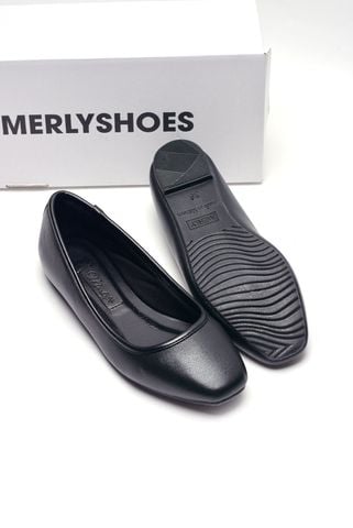 Giày Công Sở Nữ Bệt Mũi Vuông Trơn Đơn Giản Êm Chân Màu Đen, Giày Búp Bê Nữ Mũi Vuông, Giày Bệt Nữ, Giày Nữ Big Size Merly 1599 Đen