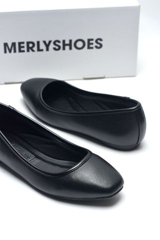 Giày Công Sở Nữ Bệt Mũi Vuông Trơn Đơn Giản Êm Chân Màu Đen, Giày Búp Bê Nữ Mũi Vuông, Giày Bệt Nữ, Giày Nữ Big Size Merly 1599 Đen