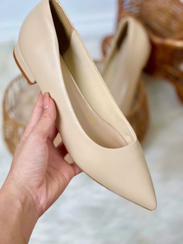 Giày Búp Bê Mũi Nhọn Nữ Màu Nude Đế Thấp 1cm Merly 1488 Kem Mờ, Giày Công Sở Nữ Êm Chân, Giày Bít Mũi Nữ Đế Thấp, Giày Bệt Nữ Cao Cấp, Giày Nữ Big Size