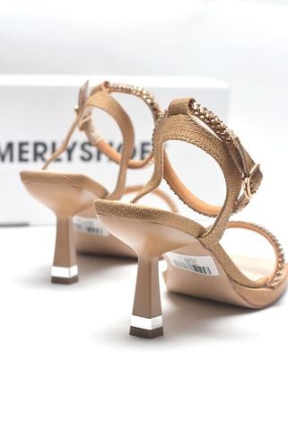 Giày Đi Tiệc Sandal Cao Gót Quai Ngang Đính Đá Đế Đúp 7cm Mũi Vuông, Giày Xăng Đan Cao Gót Big Size Merly 1600 Nâu Vintage