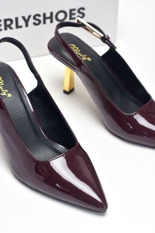 Giày Cao Gót Đỏ Tím Rượu Vang Mũi Nhọn Gót Mạ Vàng Cao 7cm Bít Mũi Hở Gót Slingback, Giày Đi Tiệc, Giày Cao Gót Đỏ, Giày Cao Gót Bigsize, Thương Hiệu Merly 1601 Đỏ Rượu