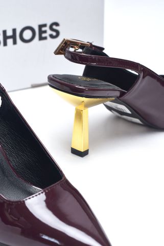 Giày Cao Gót Đỏ Tím Rượu Vang Mũi Nhọn Gót Mạ Vàng Cao 7cm Bít Mũi Hở Gót Slingback, Giày Đi Tiệc, Giày Cao Gót Đỏ, Giày Cao Gót Bigsize, Thương Hiệu Merly 1601 Đỏ Rượu