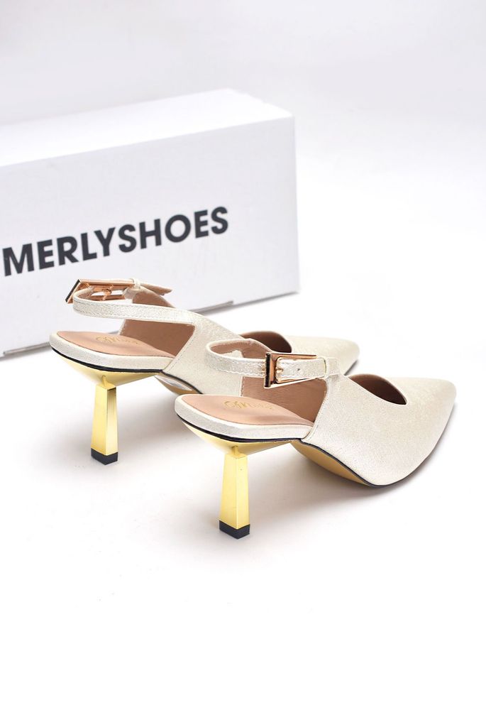 Giày Cao Gót 7cm Đi Tiệc Nhũ Đồng Sang Trọng Merly 1601, Giày Cao Gót Bigsize, Màu Metallic