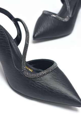 Giày Cao Gót Quai Đính Đá Đi Tiệc Thấp Gót Nhọn 5cm Slingback Hở Gót Mũi Nhọn Thon Chân Merly 1603 Đen Vân Sóng Lấp Lánh Bigsize 35-43, Giày Đi Tiệc, Giày Đi Dự Đám Cưới