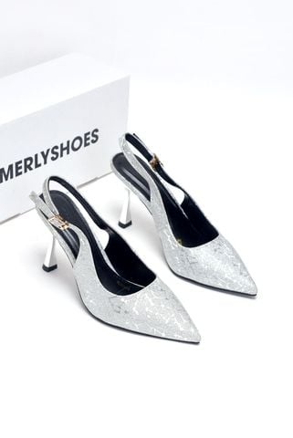 Giày Cao Gót Bạc Kim Sa Đi Tiệc Blingbling Mũi Nhọn Sang Trọng Cao 9cm Bigsize 35-43 Thương Hiệu Merly 1604, Giày Cao Gót Slingback, Giày Đi Dự Đám Cưới