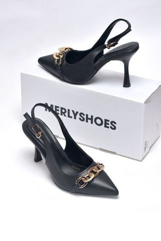 Giày Cao Gót Đen Mũi Nhọn Khóa Ngang Sang Trọng Slingback Bigsize 35-43 Merly 1604 Đen Khóa, Giày Công Sở Nữ Sang Chảnh