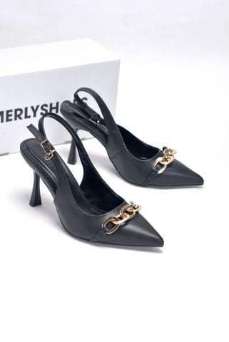 Giày Cao Gót Đen Mũi Nhọn Khóa Ngang Sang Trọng Slingback Bigsize 35-43 Merly 1604 Đen Khóa, Giày Công Sở Nữ Sang Chảnh