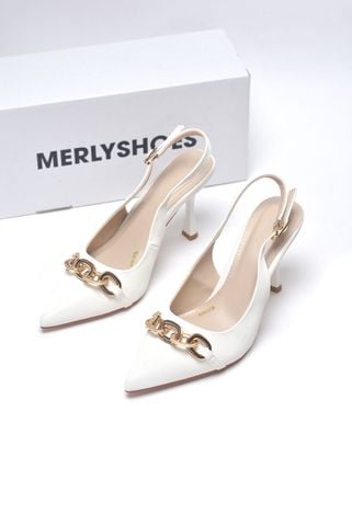 Giày Cao Gót Trắng Mũi Nhọn Khóa Ngang Sang Trọng Slingback Bigsize 35-43 Merly 1604 Trắng Khoá, Giày Công Sở Nữ Phong Cách Thanh Lịch, Giày Đi Tiệc