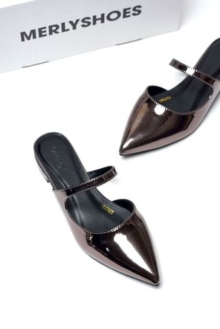 Giày Sục Bệt Mũi Nhọn 1cm Bigsize 35 tới 43 Merly 1605 Chì Tráng Gương Sáng Lấp Lánh, Giày Bệt Nữ, Giày Bít Mũi Hở Gót, Giày Mule