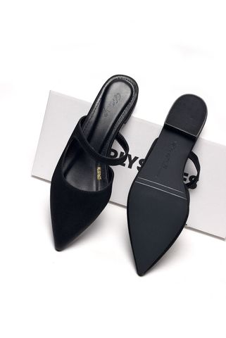 Giày Sục Bệt Mũi Nhọn 1cm Bigsize 35 tới 43 Merly 1605 Đen Vân, Giày Bệt Nữ, Giày Bít Mũi Hở Gót, Giày Mule