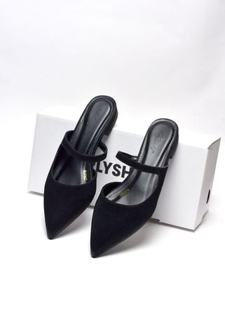 Giày Sục Bệt Mũi Nhọn 1cm Bigsize 35 tới 43 Merly 1605 Đen Vân, Giày Bệt Nữ, Giày Bít Mũi Hở Gót, Giày Mule
