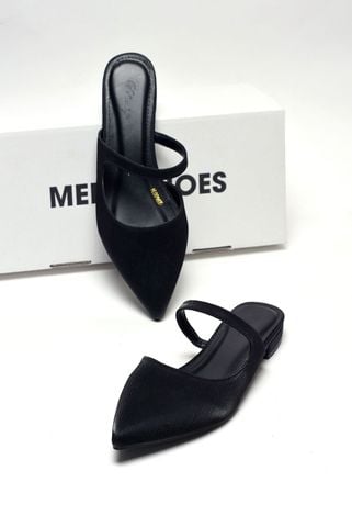 Giày Sục Bệt Mũi Nhọn 1cm Bigsize 35 tới 43 Merly 1605 Đen Vân, Giày Bệt Nữ, Giày Bít Mũi Hở Gót, Giày Mule