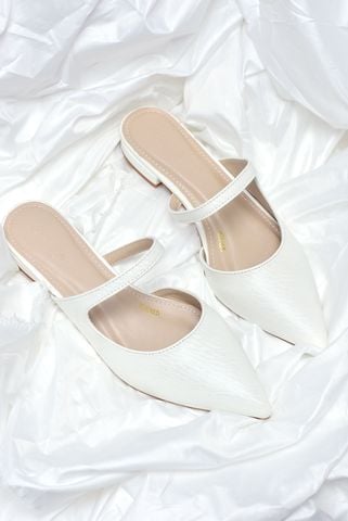 Giày Sục Bệt Mũi Nhọn 1cm Bigsize 35 tới 43 Merly 1605 Trắng Sóng, Giày Bệt Nữ, Giày Bít Mũi Hở Gót, Giày Mule
