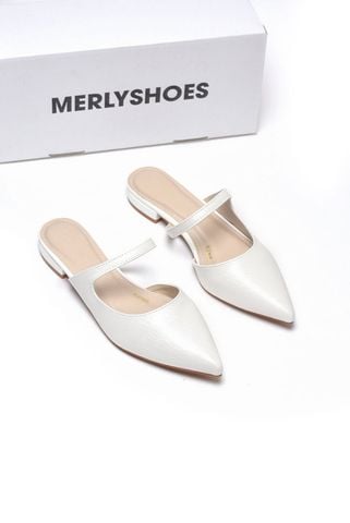 Giày Sục Bệt Mũi Nhọn 1cm Bigsize 35 tới 43 Merly 1605 Trắng Sóng, Giày Bệt Nữ, Giày Bít Mũi Hở Gót, Giày Mule