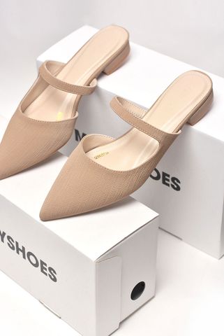 Giày Sục Bệt Màu Nâu Mũi Nhọn Gót 1cm Bigsize 35 tới 43 Merly 1605, Giày Bệt Nữ, Giày Bệt Mũi Nhọn, Giày Bít Mũi Hở Gót, Giày Mule