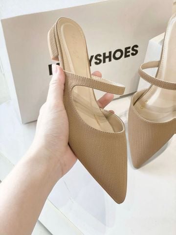 Giày Sục Bệt Màu Nâu Mũi Nhọn Gót 1.5cm Bigsize 35 tới 43 Merly 1605, Giày Bệt Nữ, Giày Bệt Mũi Nhọn, Giày Bít Mũi Hở Gót, Giày Mule
