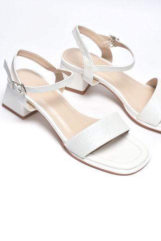 Giày Xăng Đan Quai Ngang Mũi Vuông Đế Thấp 3cm - 4cm Merly 1606 Trắng Vân Sóng Bigsize 35-43, Giày Đi Với Áo Dài, Dép Xăng Đan Nữ Cao Cấp, Sandal Cao Gót Đế Vuông, Sandal Nữ