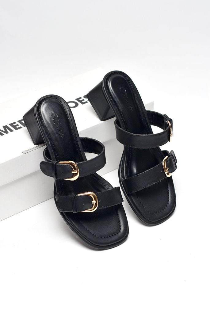 Guốc Nữ Đen Quai Ngang Gắn Khoá Đế Vuông Thấp 3cm Merly 1607 Đen Bigsize 35-43, Dép Cao Gót, Dép Sandals Nữ, Guốc Mặc Áo Dài, Guốc Đi Biển, Guốc Nữ Big Size