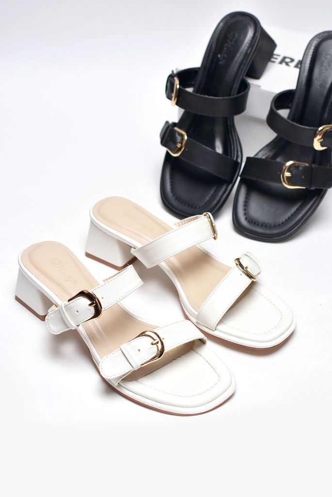 Guốc Nữ Trắng Quai Ngang Gắn Khoá Thời Trang Đế Vuông Thấp 3cm Merly 1607 Trắng, Dép Cao Gót, Dép Sandals Nữ, Guốc Mặc Áo Dài, Guốc Đi Biển