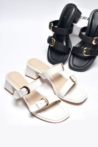 Guốc Nữ Trắng Quai Ngang Gắn Khoá Thời Trang Đế Vuông Thấp 3cm Merly 1607 Trắng, Dép Cao Gót, Dép Sandals Nữ, Guốc Mặc Áo Dài, Guốc Đi Biển