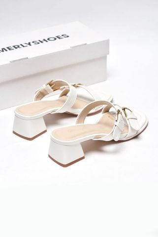 Guốc Nữ Trắng Quai Ngang Gắn Khoá Thời Trang Đế Vuông Thấp 3cm Merly 1607 Trắng, Dép Cao Gót, Dép Sandals Nữ, Guốc Mặc Áo Dài, Guốc Đi Biển